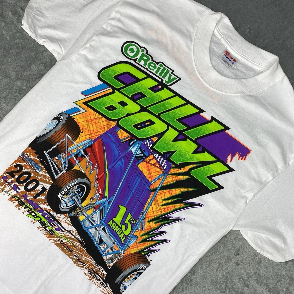 Vtg Chili Bowl Shirt Mens Size L White 2001‎ US Midget Nationals Tulsa Raceway